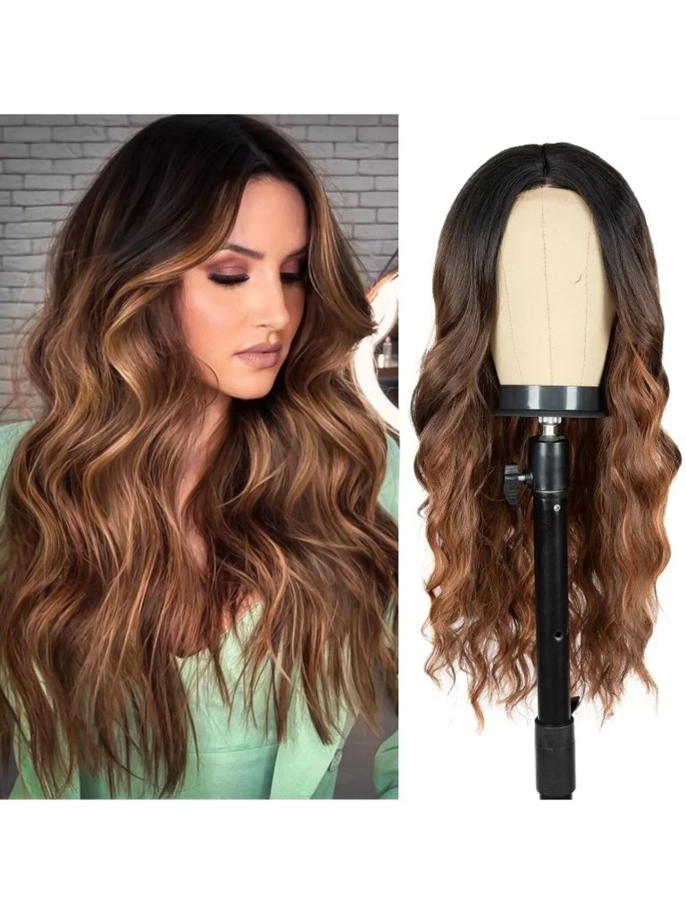 Women's Brown Highlight 26 Inch Charming Middle Part Heat Resistant Fiber Wigs